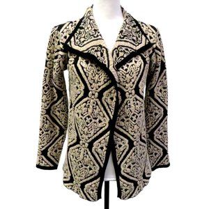 Kate Collection Gold Lamé & Black Open Front Cardigan Size M
